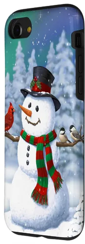 Miniatura 25 de Funda para iPhone 17 con diseño de muñeco de nieve y pájaros en invierno