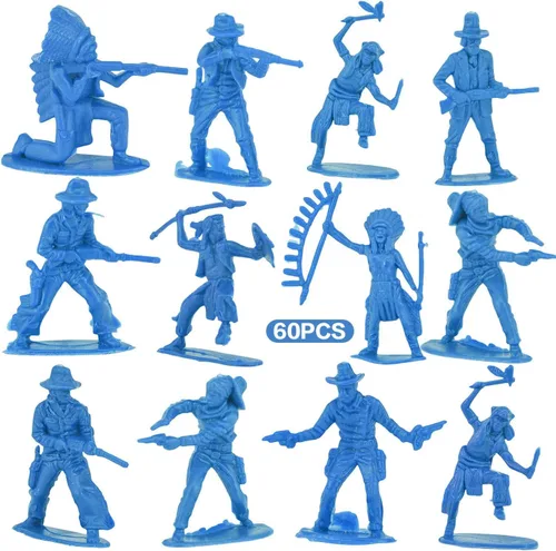 60 Piezas Figuras de Soldado Indio Vaquero en Varias Posturas para Cumpleaños Figuras Nativas Americanas, Kit en Miniatura de Vaquero del Salvaje