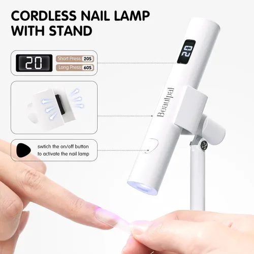 Miniatura 4 de BEAUTPAL - Luz UV de mano para uñas, mini secadora de uñas, luz LED con soporte magnético, pantalla LCD, lámpara de uñas de gel recargable