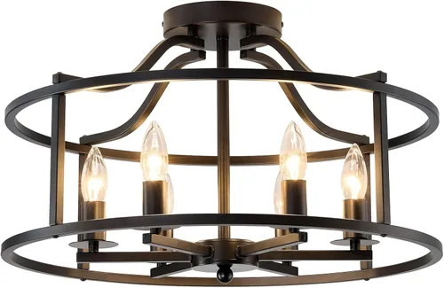 Miniatura 9 de UOFUS Lámpara de techo negra de 6 luces de metal para comedor, moderna, industrial, semiempotrada, para cocina, isla, dormitorio, entrada, pasillo