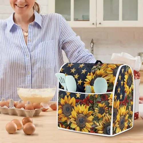Miniatura 4 de Funda para batidora con estampado de girasol y bandera americana, cubierta protectora contra el polvo, adecuada para la mayoría de los modelos