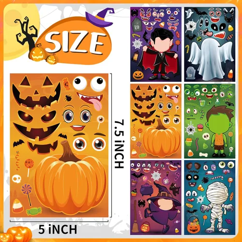Miniatura 3 de LINAYE 60 hojas de calcomanías de Halloween para niños pequeños, haz tus propias calcomanías, relleno de bolsas de golosinas de Halloween