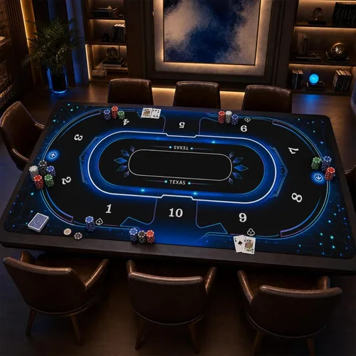 AQQA Tapete de mesa de póquer de lujo de 70 x 35 pulgadas y tablero de póquer, superficie de juego Texas Hold'em de goma para 8-10 jugadores, tapete