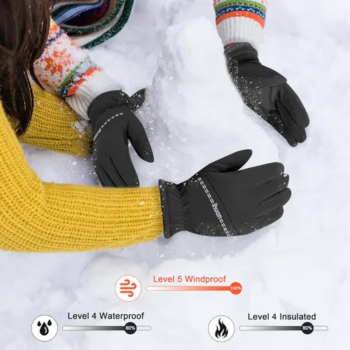 Miniatura 2 de ihuan Guantes de invierno impermeables a prueba de viento para hombre y mujer, guantes cálidos para clima frío, dedos con pantalla táctil