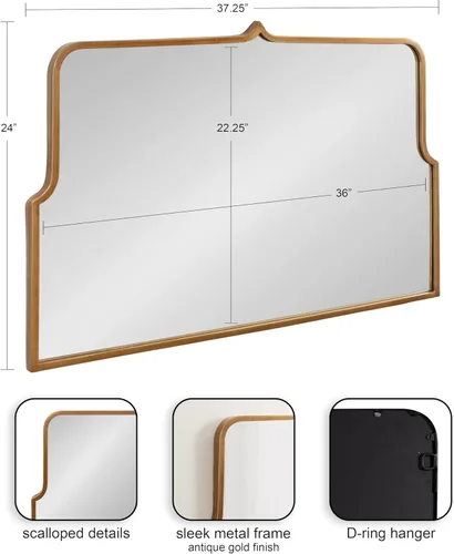 Miniatura 2 de Kate and Laurel Gezella Glam - Espejo de pared de arco ancho festoneado, 38 x 24, dorado envejecido, impresionante espejo decorativo glamoroso