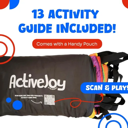 Miniatura 6 de Activejoy - Paracaídas para niños - 8 pies/12 pies/20 pies / 24 pies - Juguete de paracaídas arcoíris con asas - Ideal para clases de gimnasio, día