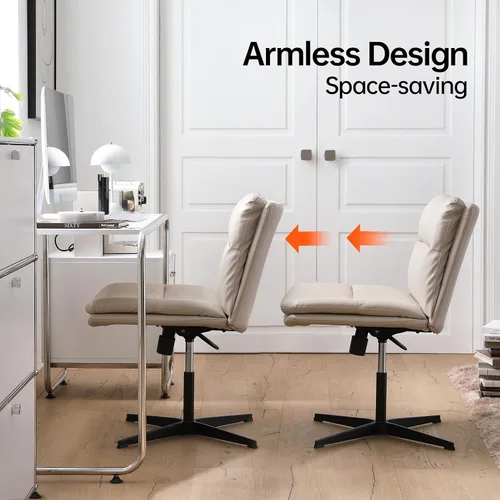 Miniatura 6 de EMIAH Silla de escritorio de oficina sin ruedas, acolchada en PU, con respaldo medio ergonómico para el hogar, silla de computadora cómoda