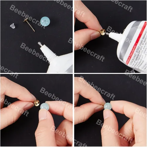 Miniatura 4 de Beebeecraft 1 caja de 200 piezas de aretes de perlas chapados en oro de 24 quilates para cuentas medio perforadas con 200 tuercas de plástico