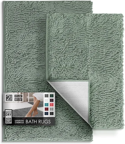 Miniatura 21 de Hearth & Harbor Alfombras de baño, tapete de baño de chenilla - Alfombras de baño lavables a máquina para baño con respaldo antideslizante de goma