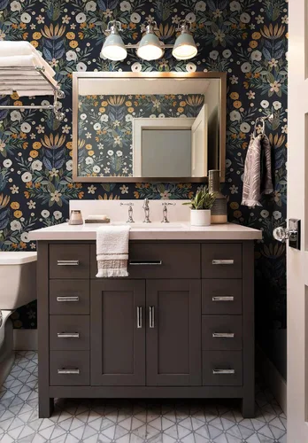 Miniatura 6 de Floralplus Papel tapiz autoadhesivo bohemio extraíble para baño, papel tapiz floral oscuro, papel de contacto floral con hojas adhesivas para Azul