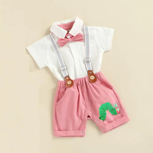 Miniatura 2 de Conjunto de traje de primer cumpleaños para niño, con tirantes y corona de oruga Cake Smash The Very Hungry