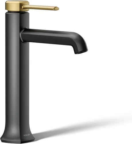 Kohler 27003-4-BMB Occasion - Grifo alto para lavabo de baño con una sola manija, 1,2 gpm, negro mate con latón cepillado moderno