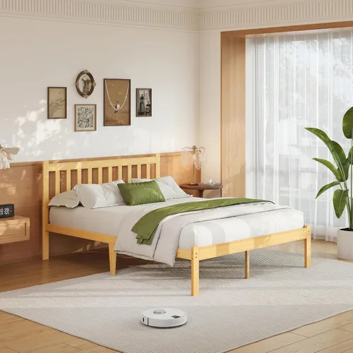 Miniatura 13 de Askeld Base de cama individual de madera con cabecero, plataforma de bambú sólido de 14 pulgadas de alto, no necesita somier, marco de cama
