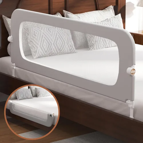 Miniatura 10 de FigTime Baranda de cama para niños pequeños, protector de baranda de cama de bebé para niños, barandas de cama para niños pequeños con ajuste de Gris