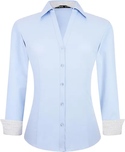 Miniatura 14 de Damipow Camisas de vestir para mujer, sin arrugas, con botones, de manga larga, blusas para el trabajo profesional
