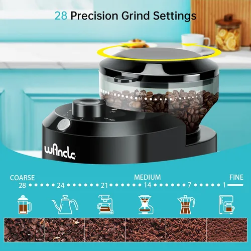 Miniatura 2 de Wancle - Molinillo de café eléctrico de muelas - Ajustable con 28 ajustes precisos para 12 tazas - Molinillo de granos de café profesional