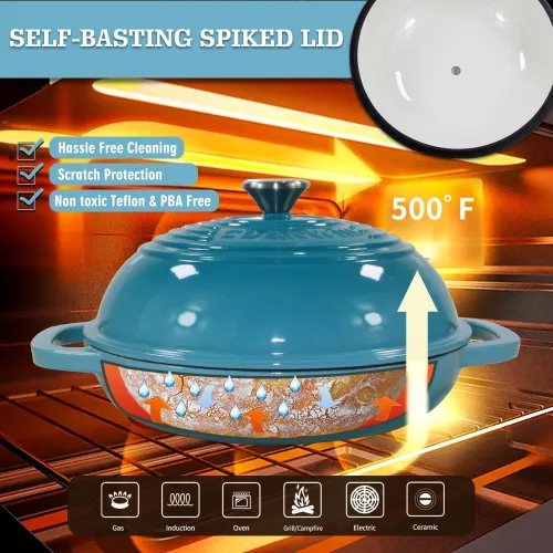 Miniatura 5 de Horno de pan de hierro fundido esmaltado, horno holandés de 6 cuartos de galón para hornear pan de masa madre, kit de sartén esmaltada de 11 Verde