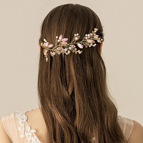 Miniatura 7 de Tocado de cristal de ópalo rosa para boda, novia, diamantes de imitación, accesorios para dama de honor, mujeres y niñas