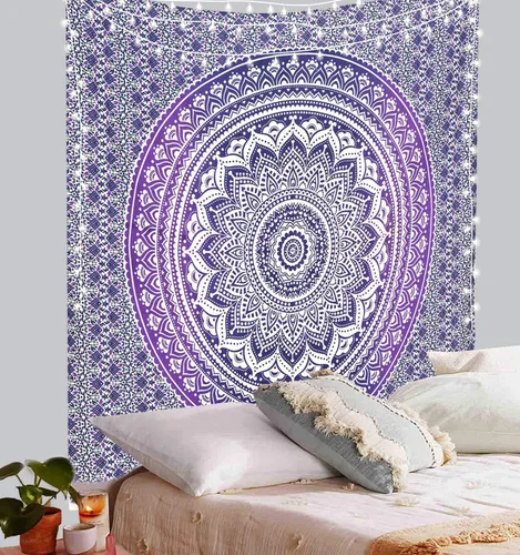 Miniatura 16 de ANJANIYA - Tapiz para colgar en la pared, diseño de mandala, nuevo sombreado dorado, decoración de dormitorio, metálico, hippy, arte de muro