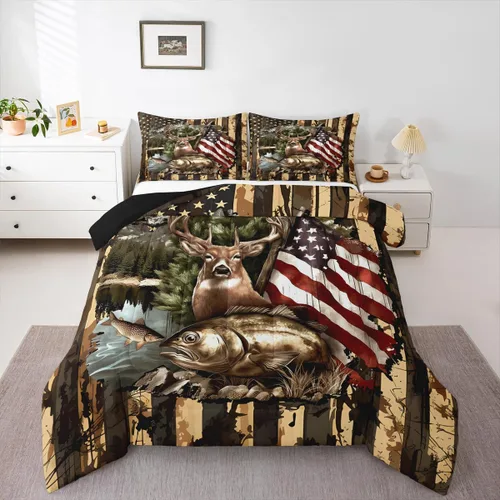 Miniatura 29 de Feelyou Juego de edredón de caza de patos para niñas y niños, edredón de patos de malardo, juego de ropa de cama de caza y pesca, juego de edredón