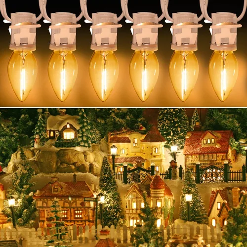 Miniatura 5 de Cable accesorio para luces de aldea de Navidad con 6 bombillas LED, lámpara LED C7 de 11.5 pies con fusible doble y enchufes de interruptor