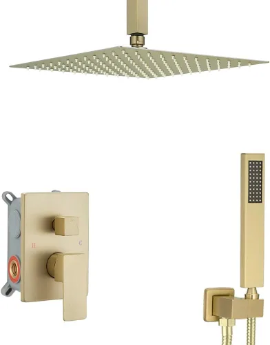 Miniatura 19 de Sistema de ducha de níquel cepillado para baño de 12 pulgadas, cabezal de ducha de lluvia, montaje en techo con juego combinado de ducha de mano