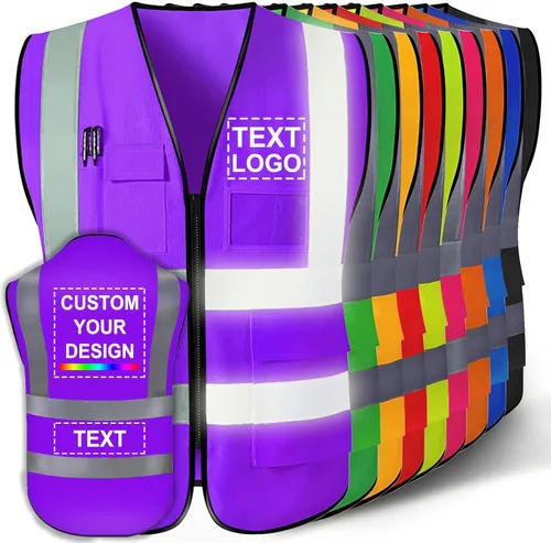 Miniatura 8 de Chaleco de seguridad personalizado para hombres con logotipo, chaleco de seguridad reflectante de alta visibilidad personalizable con bolsillos