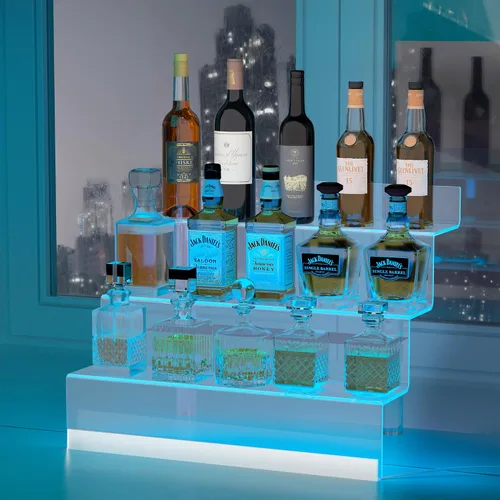 Miniatura 8 de Organizador de Exhibición de Acrílico de 12" con Luz LED - Soporte de Perfume de 3 Niveles y Estantes Escalonados de Exhibición, Organizador