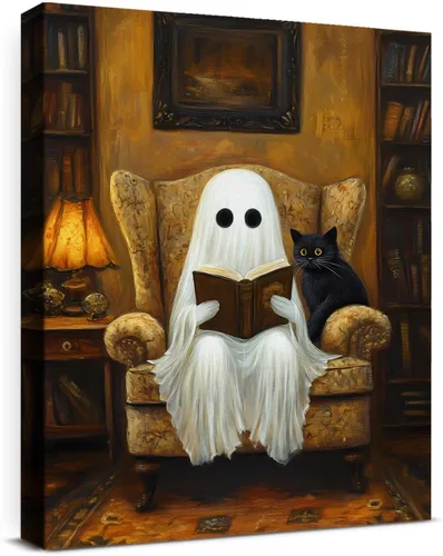 Miniatura 17 de QPVXSST Arte de Pared Interesante de Fantasma de Halloween para Baño, Póster Impreso en Lienzo de Estilo Gótico, Decoración de Baño con Diseño