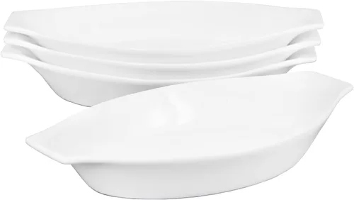 Miniatura 8 de Platos ovalados de cerámica para hornear gratinados de 5 x 8 pulgadas 12 OZ, juego de 4 cuencos para banana split, para porciones de 1 o 2 personas