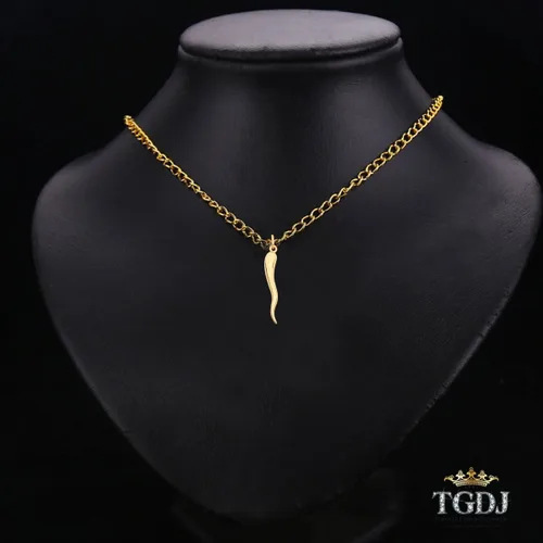 Miniatura 2 de 14K oro Bull 's cuerno italiano colgante 45, X 8mm.