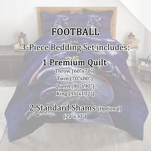 Miniatura 5 de Juego de cama de fútbol para niños, juego de edredón personalizado con nombre y número, edredón deportivo tamaño matrimonial, edredón con estampado
