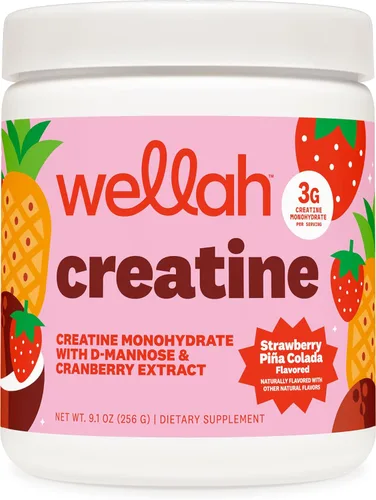 Wellah Creatina para Mujeres (50 porciones, Fresa Piña Colada) - Monohidrato de creatina con extracto de diente de león y arándano
