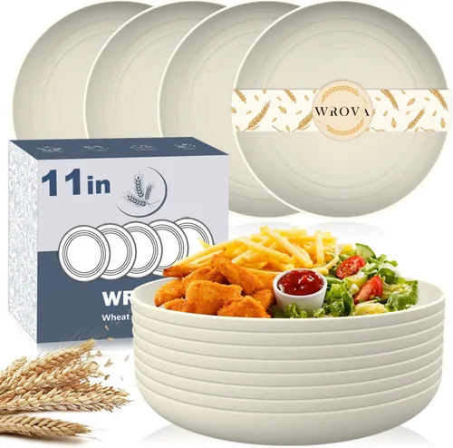 Miniatura 37 de Wrova Platos de paja de trigo – Juego de 8 platos llanos irrompibles de 8 pulgadas – Platos de plástico aptos para lavavajillas y microondas