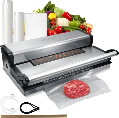 Miniatura 11 de VEVOR Máquina selladora al vacío, 80 Kpa 120 W, potente sellador de alimentos compacto, sellador al vacío de alimentos multifuncional 7 en 1