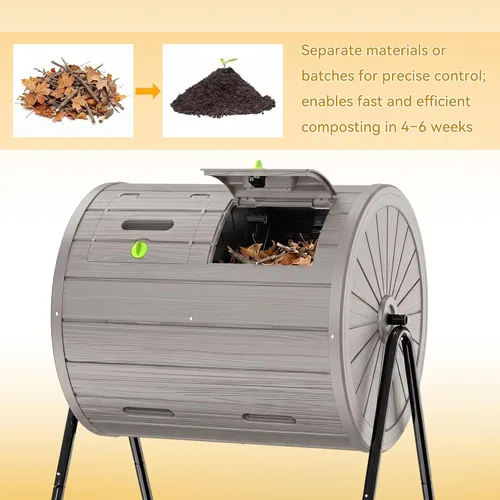 Miniatura 5 de DRATO Contenedor de compostaje para exteriores, 37.5 galones, para todas las estaciones, doble cámara para jardín, cocina, patio, exterior (gris)