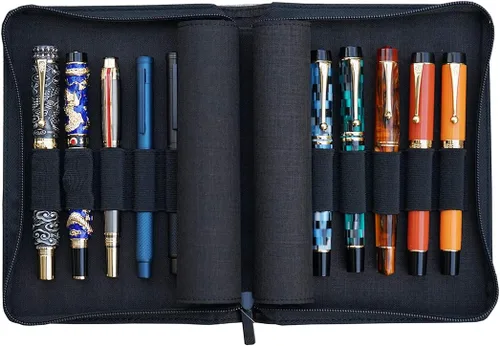 Miniatura 7 de Lanxivi KACO - Estuche para pluma estilográfica con 10 ranuras, impermeable, de lona, bolsa de exhibición, color negro