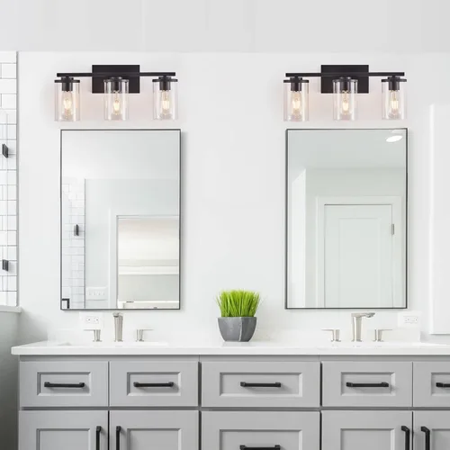 Miniatura 4 de Fabulis Lámpara de tocador con 3 lámparas clásicas de baño, moderna lámpara de pared con pantalla de vidrio transparente, elegante aplique de pared