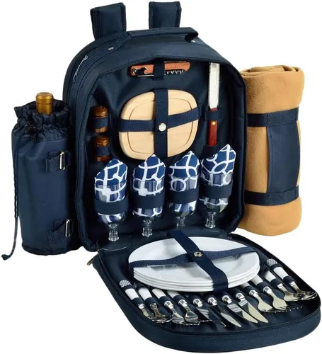 Miniatura 8 de Picnic at Ascot - Mochila de picnic ecológica para 4 personas equipada de lujo con enfriador, soporte de vino aislado y manta - Verde bosque
