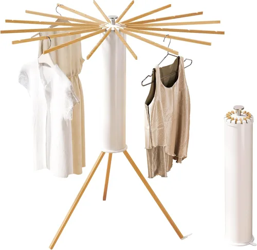 Trípode plegable para secado de ropa, madera de haya y soporte de lavandería portátil, colgador plegable que ahorra espacio con 16 brazos para
