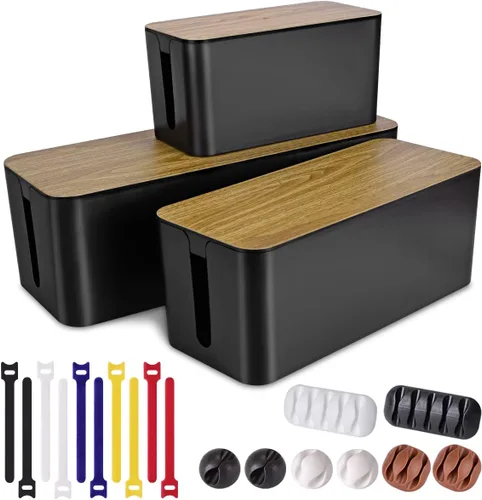 Miniatura 8 de Paquete de 3 cajas de organización de cables con 18 piezas de organización de cables, caja organizadora de cables grande, mediana y pequeña