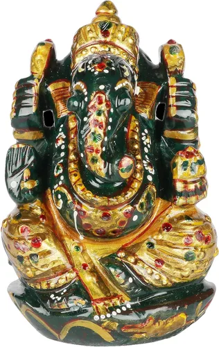 Estatua de Ganesha de jade verde, estatua de piedra preciosa natural, Hancarved Ganesha aprox. 2251.00 ct para templo casero
