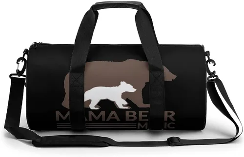 Mama Bear - Bolsa de lona cilíndrica ligera para viajes, gimnasio, con correa para el hombro, para deportes, entrenamiento, yoga, Estilo