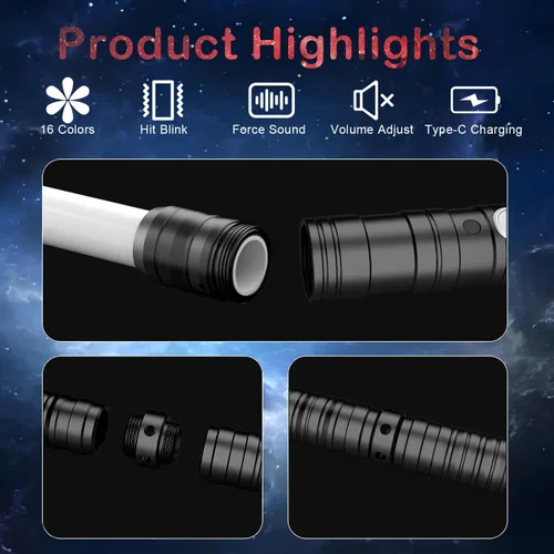 Miniatura 3 de Oueyes Sables de luz con empuñadura de metal para duelo, sables de luz RGB de 16 colores, sonido FX, hoja doble, espada recargable para niños