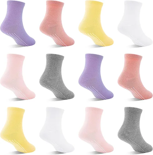 Miniatura 14 de SkiBeaut Calcetines para niños pequeños, 12 pares de puños antideslizantes para niños y niñas con pinzas para 1-7 años