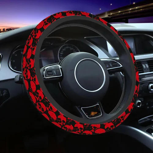 Funda para Volante de Coche de Cráneo Humano Cráneo Sonriente Siniestro en Estilo Retro con Texto Manuscrito Funda para Volante de Coche Decoración