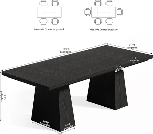 Miniatura 2 de LITTLE TREE Mesa de comedor para 4-6 personas, mesa de madera, muebles rectangulares con patas resistentes, mesa de cocina moderna para el hogar