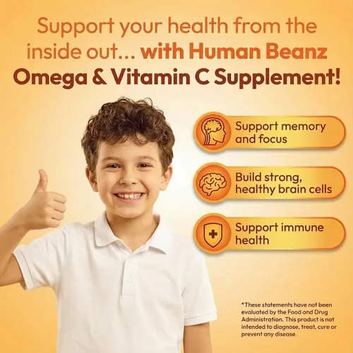 Miniatura 4 de Human Beanz Gomitas veganas Omega 3 para niños, gomitas con DHA y vitamina C, apoyo cerebral e inmunológico para niños, Explosión de cítricos, 120