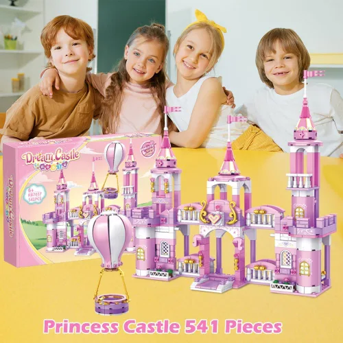 Miniatura 6 de Juguetes de bloques de construcción de castillo de princesa para niñas, 541 piezas, castillo multiforma, globo aerostático, juguetes para niñas
