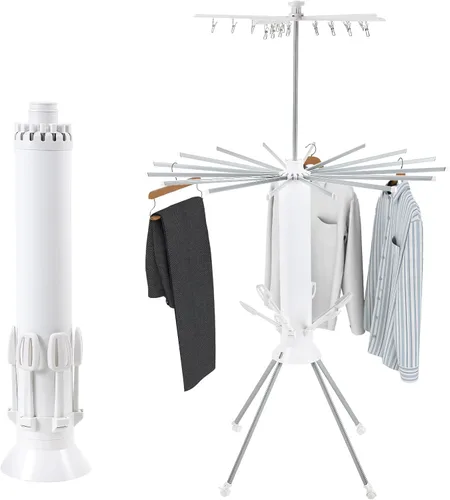 Miniatura 9 de Dollate Escurridor de ropa plegable de 4 patas, 2 niveles, portátil y plegable, ahorro de espacio, con 4 poleas, estante seco de aluminio para ropa